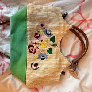 Tommy Hilfiger Tan and Green Floral Tote